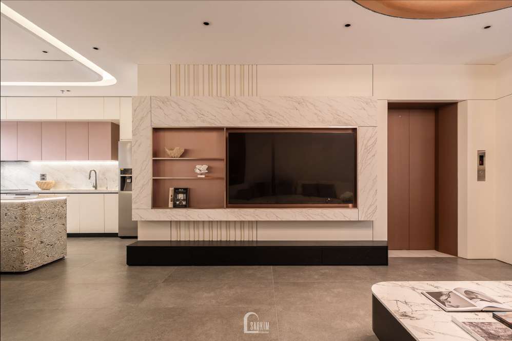 Thiết kế liên thông phòng bếp và phòng khách